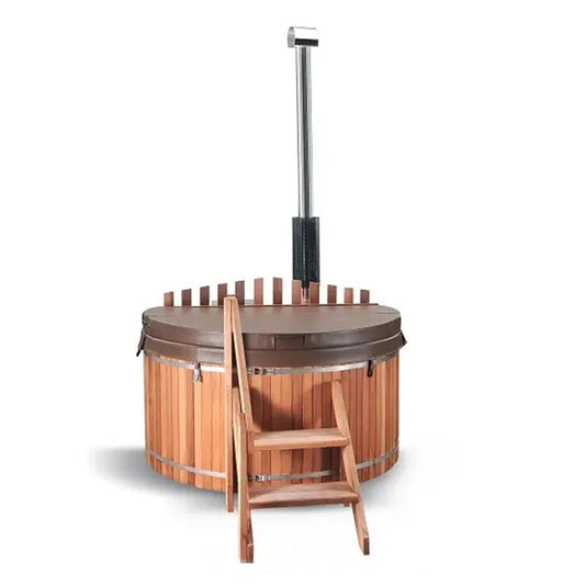 2 Person - Solid Wood Cylinder Wood Fired Hot Tub